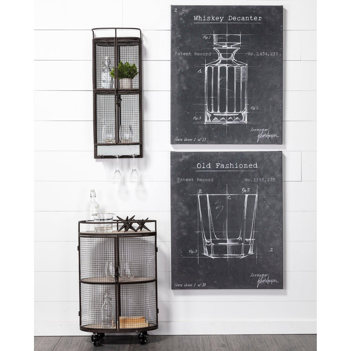 Mercana Saluti II Black Metal Frame cage w/three wood shelves oval Bar Cart