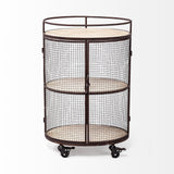 Mercana Saluti II Black Metal Frame cage w/three wood shelves oval Bar Cart