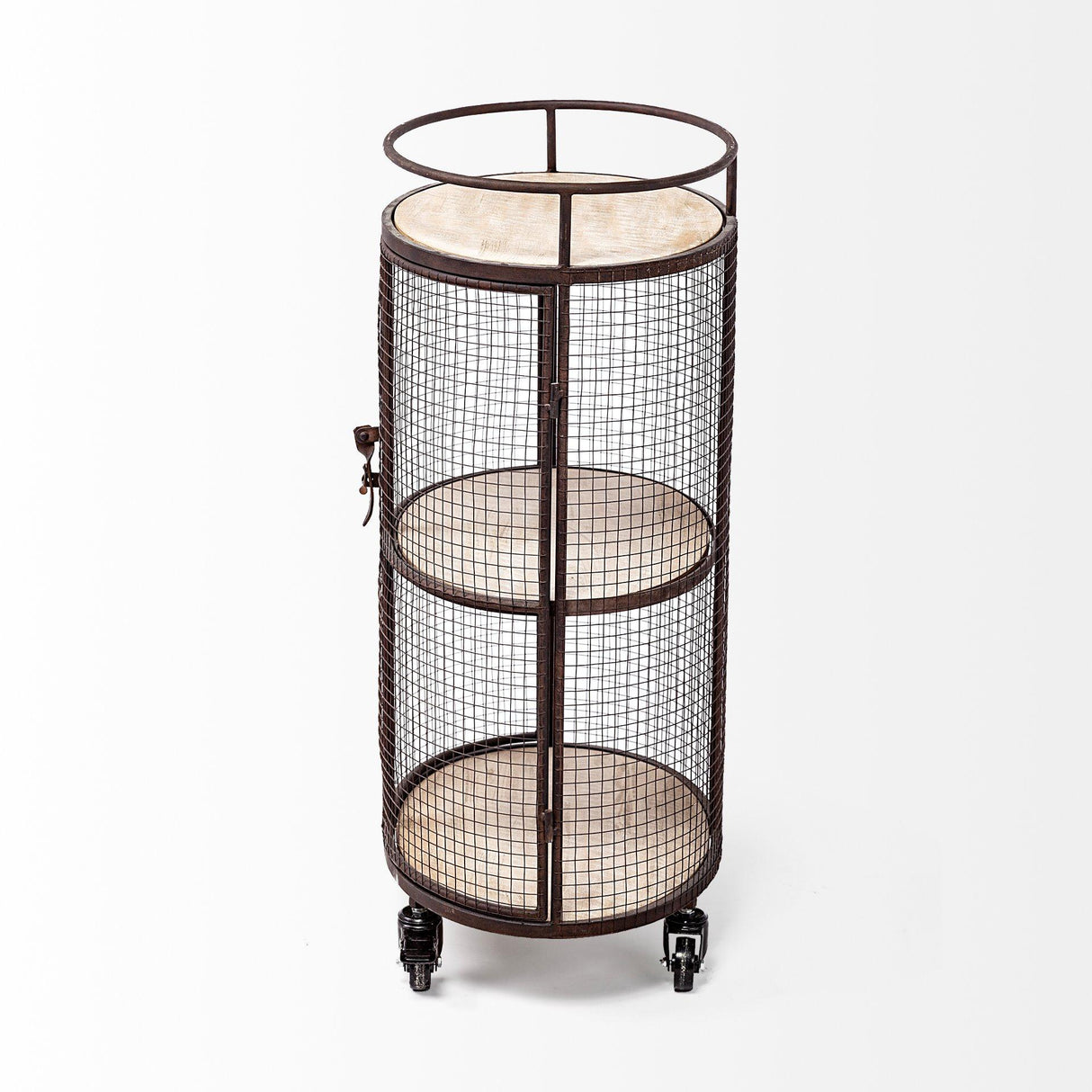 Mercana Saluti II Black Metal Frame cage w/three wood shelves oval Bar Cart