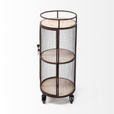 Mercana Saluti II Black Metal Frame cage w/three wood shelves oval Bar Cart