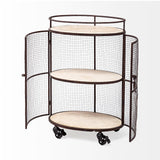 Mercana Saluti II Black Metal Frame cage w/three wood shelves oval Bar Cart