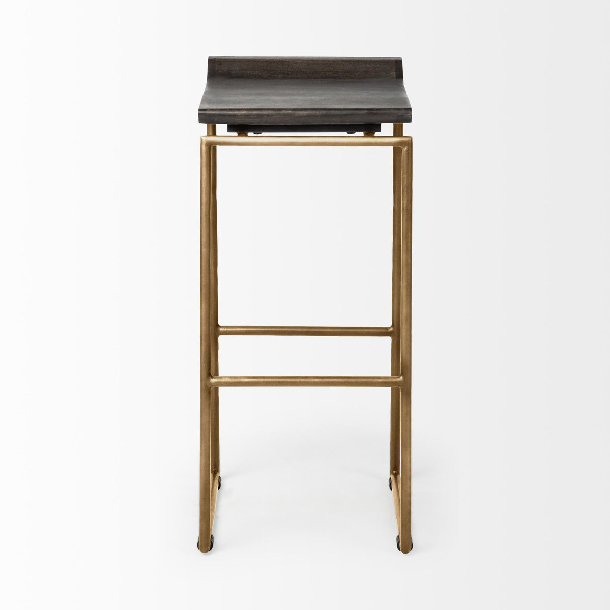 Mercana Givens 30.25" Seat Height Brown Wood Seat Gold Metal Base Stool