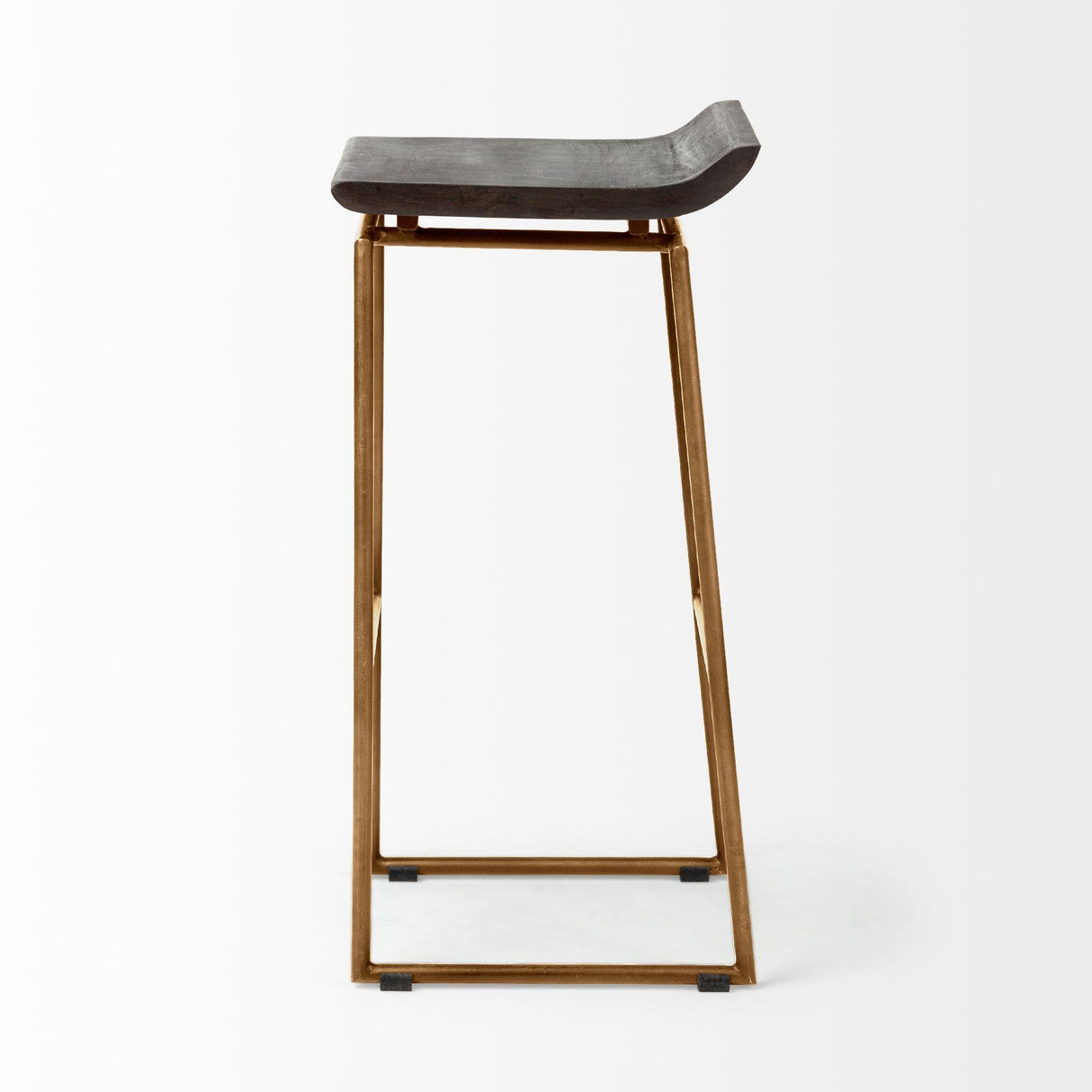 Mercana Givens 30.25" Seat Height Brown Wood Seat Gold Metal Base Stool