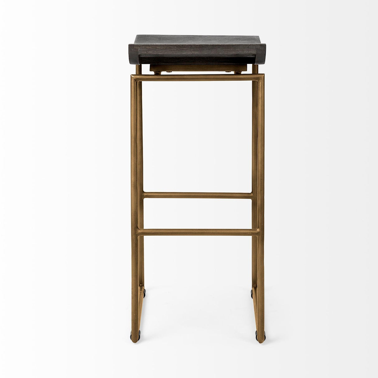 Mercana Givens 30.25" Seat Height Brown Wood Seat Gold Metal Base Stool