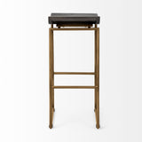 Mercana Givens 30.25" Seat Height Brown Wood Seat Gold Metal Base Stool