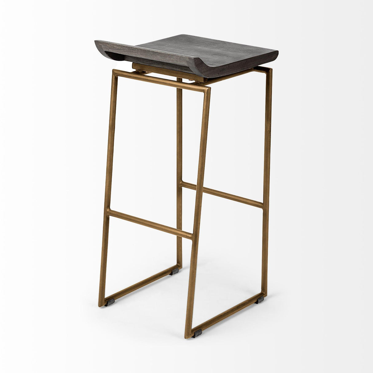 Mercana Givens 30.25" Seat Height Brown Wood Seat Gold Metal Base Stool