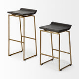 Mercana Givens 30.25" Seat Height Brown Wood Seat Gold Metal Base Stool