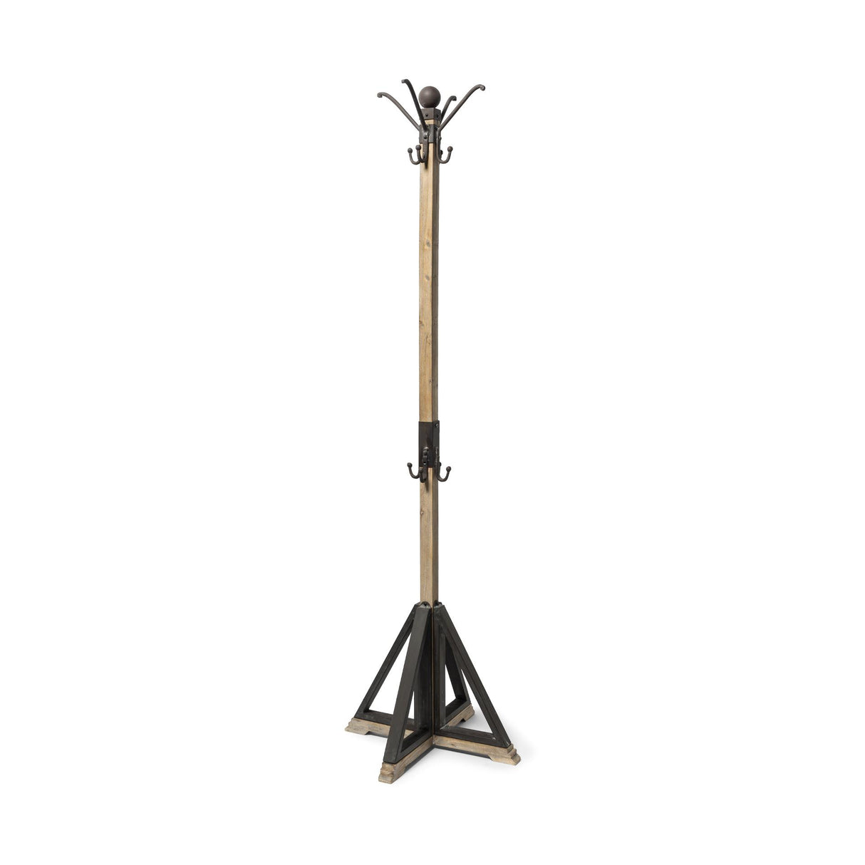 Mercana Lamda 22 x 75 Black Metal and Light Brown Wood Coat Rack