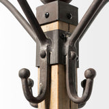 Mercana Lamda 22 x 75 Black Metal and Light Brown Wood Coat Rack