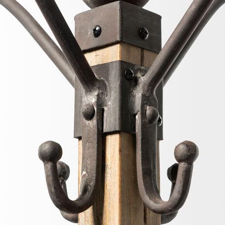 Mercana Lamda 22 x 75 Black Metal and Light Brown Wood Coat Rack