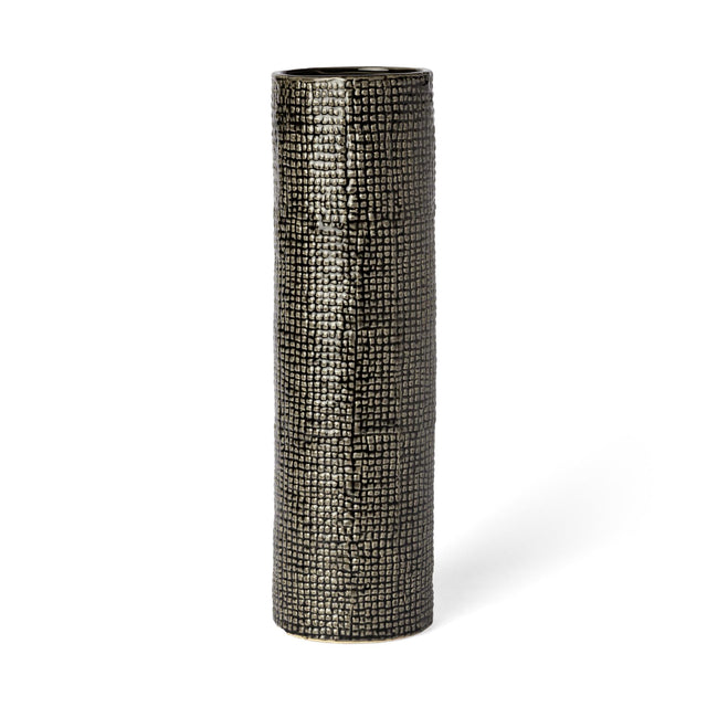 Mercana Kona III Large Black/Gold Cylindrical Ceramic Vase