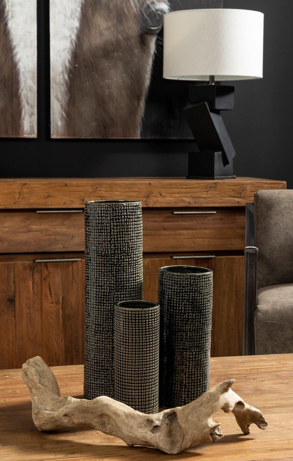 Mercana Kona III Large Black/Gold Cylindrical Ceramic Vase