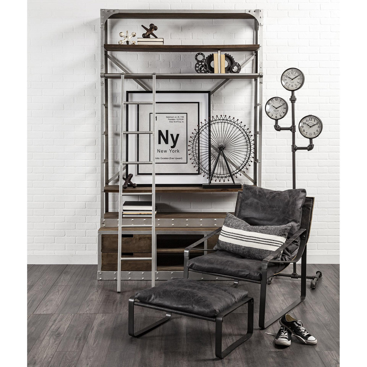 Mercana Trifect Black Iron Pipe Three Face Floor Clock