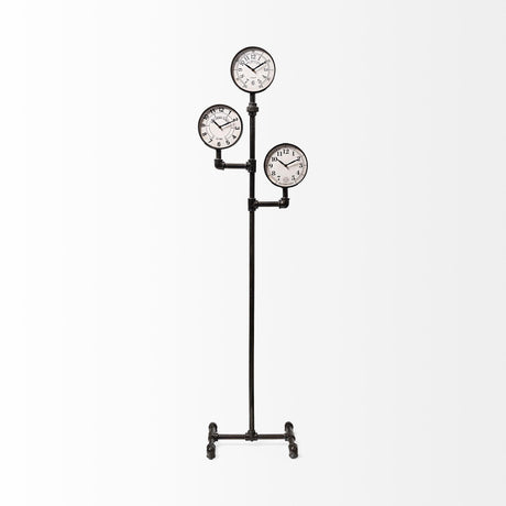 Mercana Trifect Black Iron Pipe Three Face Floor Clock