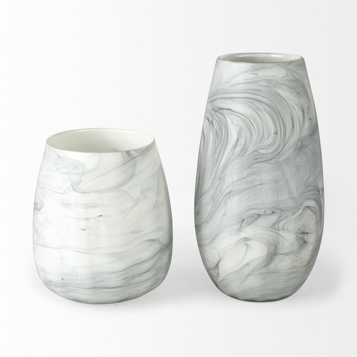 Mercana Volta I Short Gray Cream Glass Abstract Pattern Vase