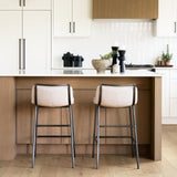 Mercana Kavalan 33.5" Total Height Beige Upholstered Seat Gray Metal Frame Counter Stool
