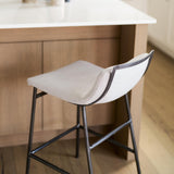 Mercana Kavalan 33.5" Total Height Beige Upholstered Seat Gray Metal Frame Counter Stool