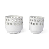Mercana Larissa Set of Two White Ceramic Hollow Pattern Vases