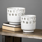 Mercana Larissa Set of Two White Ceramic Hollow Pattern Vases
