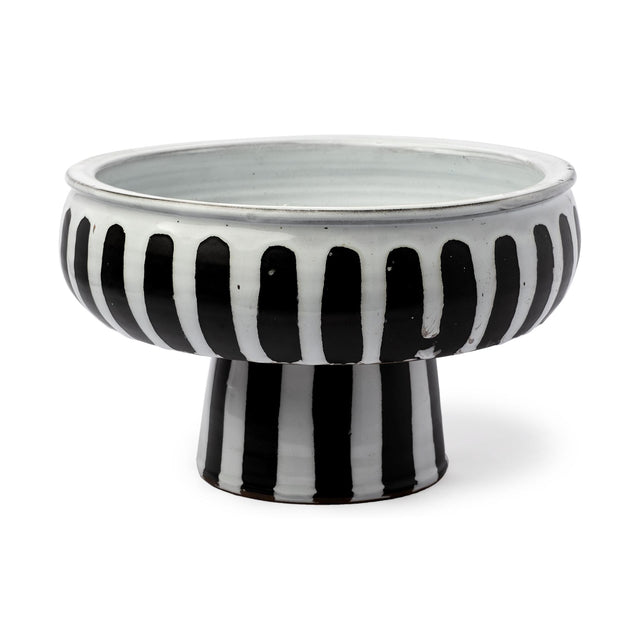 Mercana Lexington 14L x 14W White Ceramic Striped Bowl