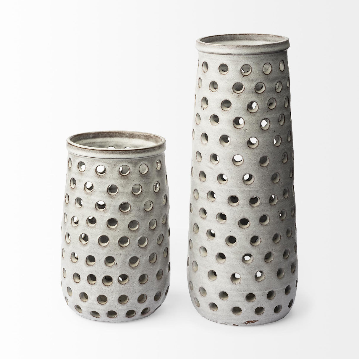 Mercana Canasta Small Rustic White Ceramic Cylindrical Vase