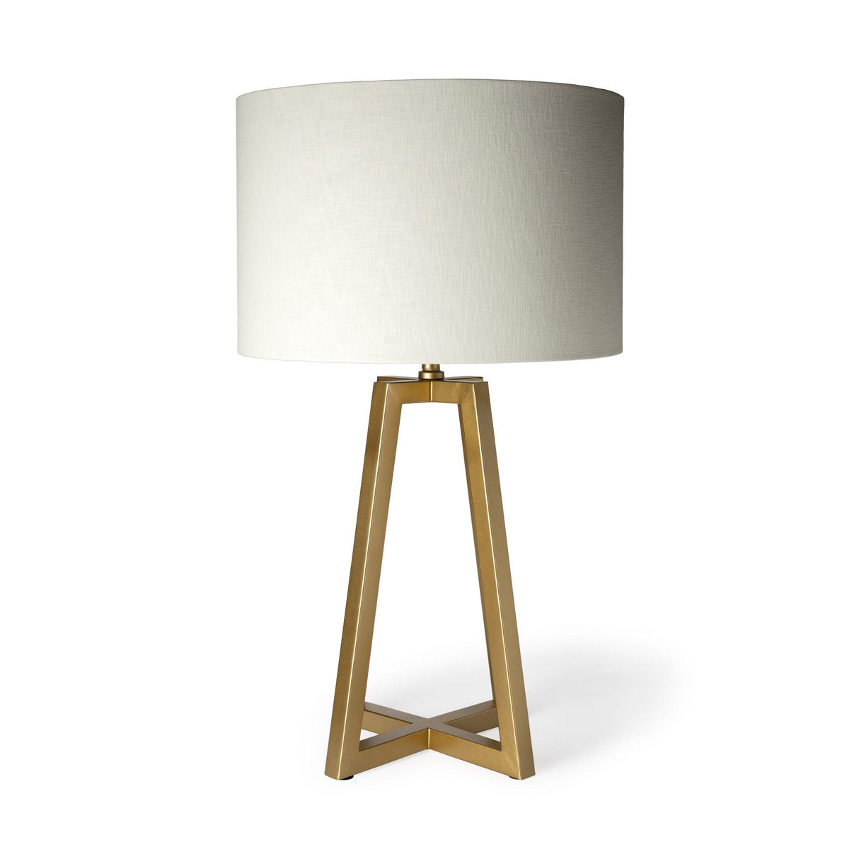 Mercana Raelynn (29"H) White-Linen Drum Shade w/ Gold Metal Frame Table Lamp