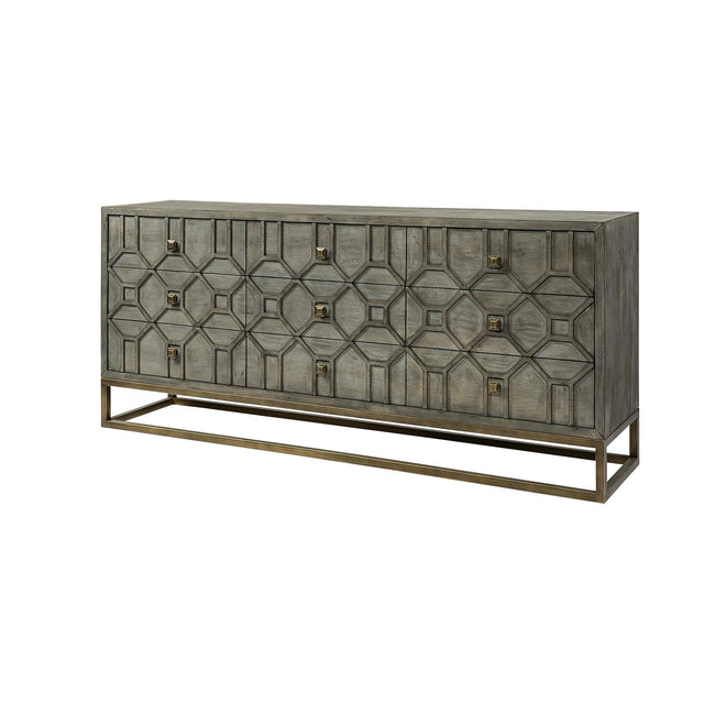 Mercana Genevieve II 70x15.8 Gray Fir Veneer W/Gold Metal Frame Base 9 Drawer Sideboard