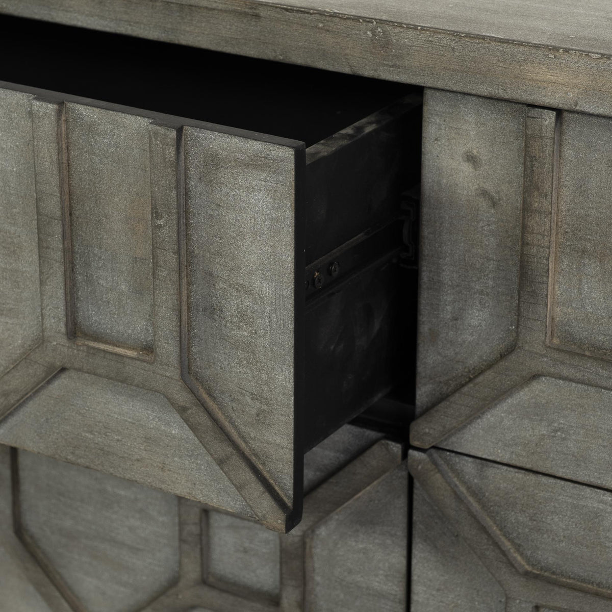 Mercana Genevieve II 70x15.8 Gray Fir Veneer W/Gold Metal Frame Base 9 Drawer Sideboard