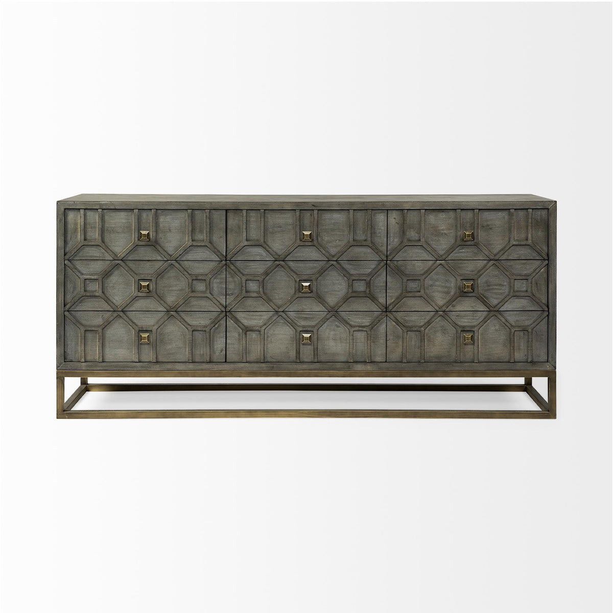 Mercana Genevieve II 70x15.8 Gray Fir Veneer W/Gold Metal Frame Base 9 Drawer Sideboard