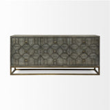 Mercana Genevieve II 70x15.8 Gray Fir Veneer W/Gold Metal Frame Base 9 Drawer Sideboard