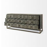 Mercana Genevieve II 70x15.8 Gray Fir Veneer W/Gold Metal Frame Base 9 Drawer Sideboard
