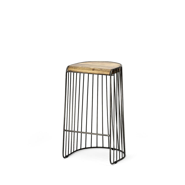 Mercana Seagram 30.5" Seat Height Brown Seat Black Metal Frame Stool