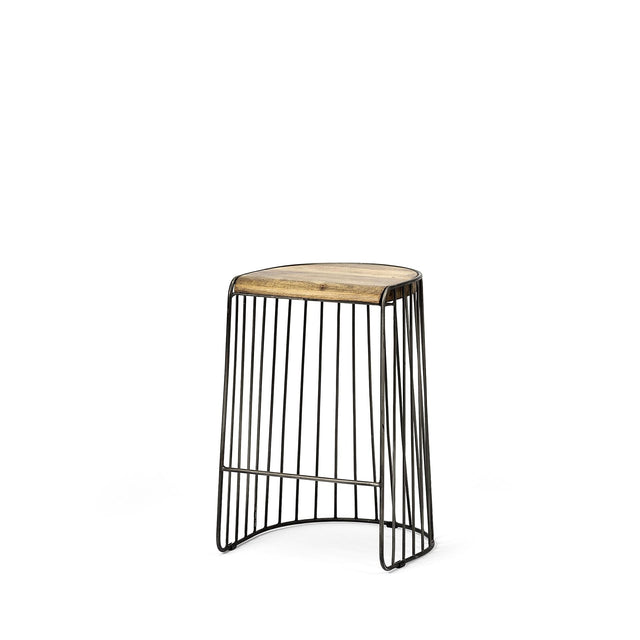 Mercana Seagram 25.6" Seat Height Brown Wood Seat Black Metal Frame Stool