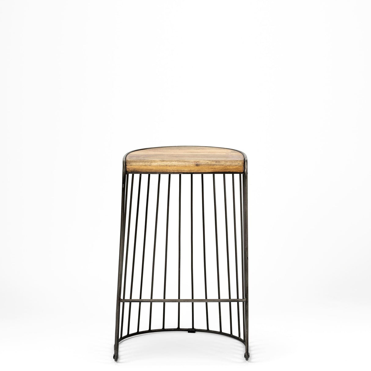 Mercana Seagram 25.6" Seat Height Brown Wood Seat Black Metal Frame Stool