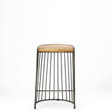 Mercana Seagram 25.6" Seat Height Brown Wood Seat Black Metal Frame Stool