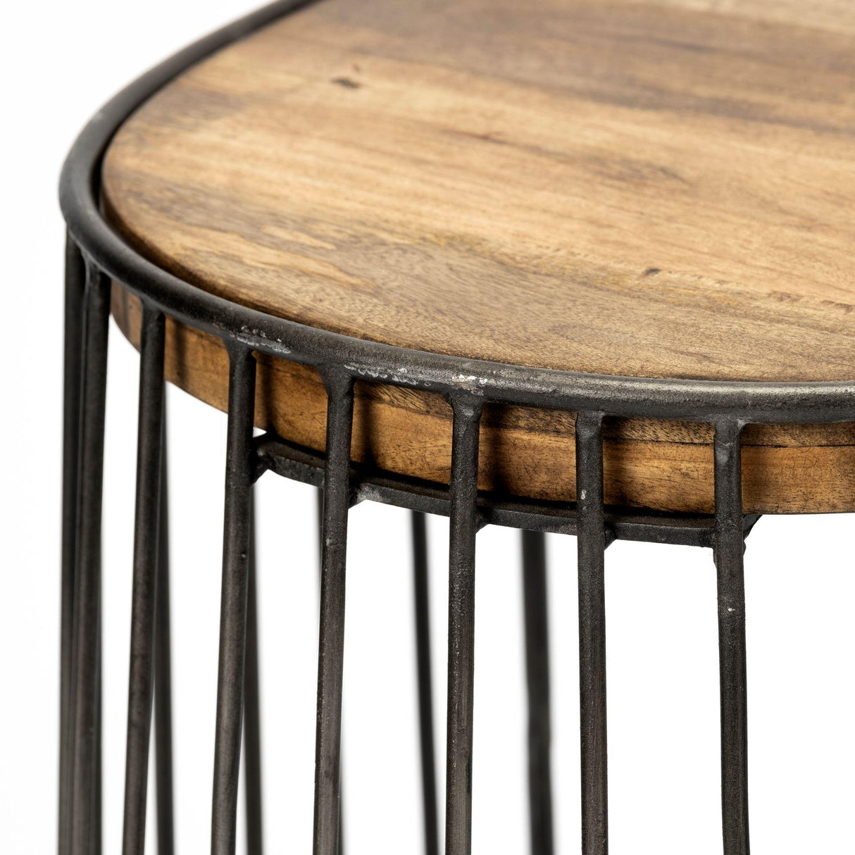 Mercana Seagram 25.6" Seat Height Brown Wood Seat Black Metal Frame Stool