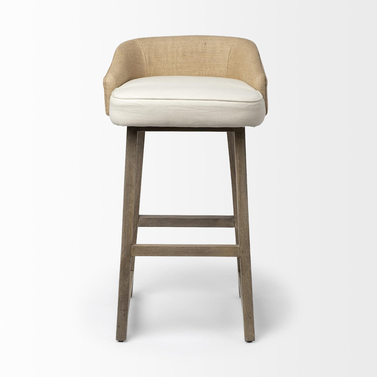 Mercana Monmouth 30.5" Seat Height Cream/Beige Fabric Seat Brown Wood Frame Bar Stool