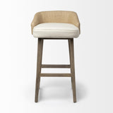 Mercana Monmouth 30.5" Seat Height Cream/Beige Fabric Seat Brown Wood Frame Bar Stool