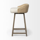 Mercana Monmouth 30.5" Seat Height Cream/Beige Fabric Seat Brown Wood Frame Bar Stool