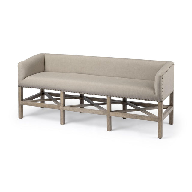 Mercana Bergen 60L x 19W Beige Fabric Covered Seat W/Brown Wood Frame Accent Bench