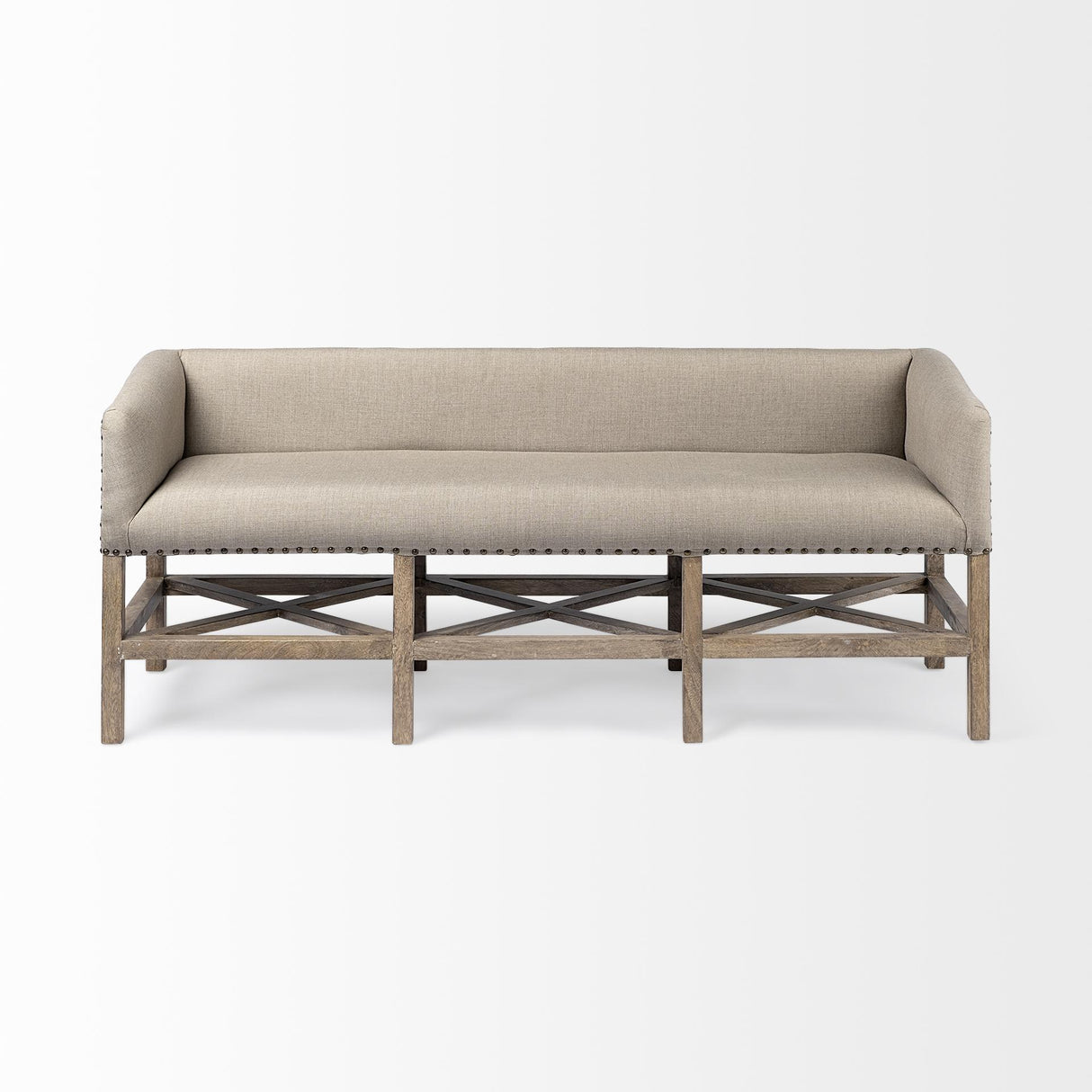 Mercana Bergen 60L x 19W Beige Fabric Covered Seat W/Brown Wood Frame Accent Bench