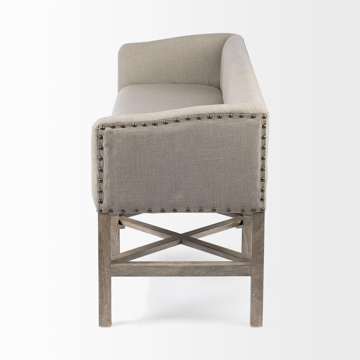 Mercana Bergen 60L x 19W Beige Fabric Covered Seat W/Brown Wood Frame Accent Bench