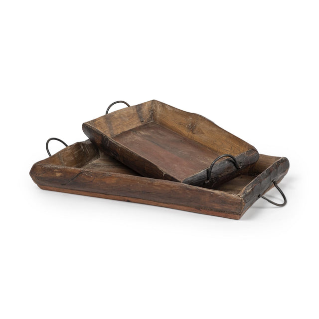 Mercana Durone (Set of 2) Brown Wooden Live Edge Serving Trays