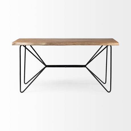 Mercana Papillion IV 60L x 26W Natural Solid Wood and Live Edge Iron Office Desk