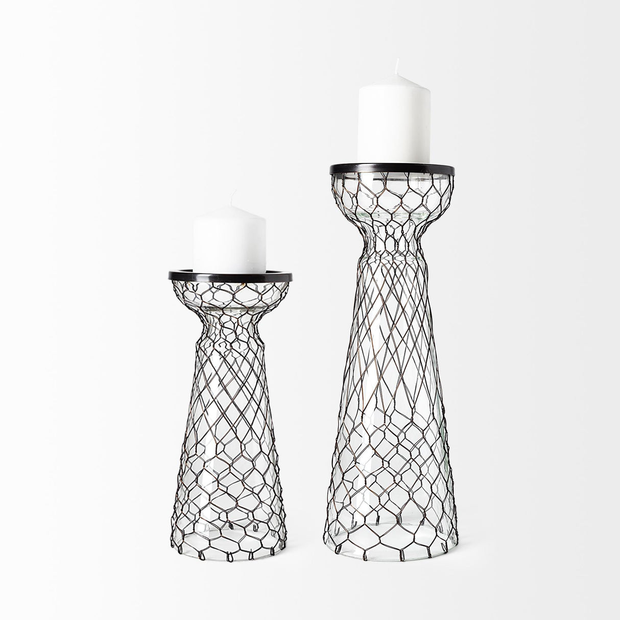 Mercana Shandra I Small Glass w/Metal Wire Snakeskin Pattern Table Candle Holder