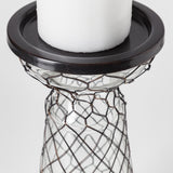 Mercana Shandra I Small Glass w/Metal Wire Snakeskin Pattern Table Candle Holder