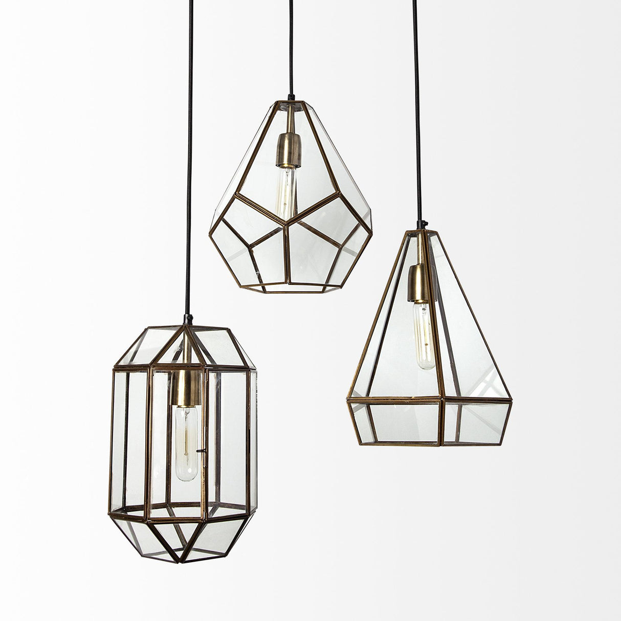 Mercana Prima 9.5x12.5 Gold Metal and Glass Pyramid Pendant Light