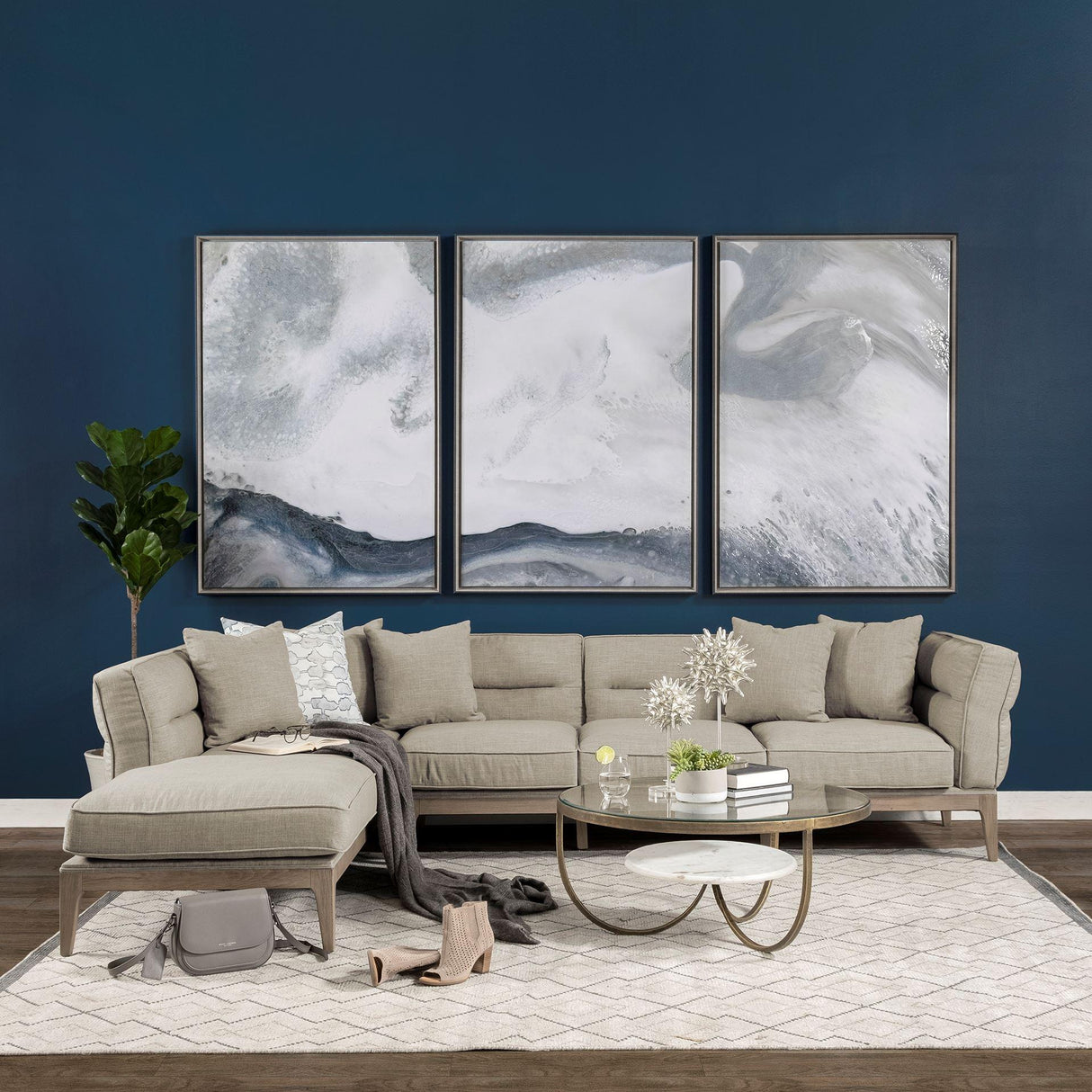 Mercana Denali IV 121" Beige Upholstered Wooden Frame Left Four Seater Sectional