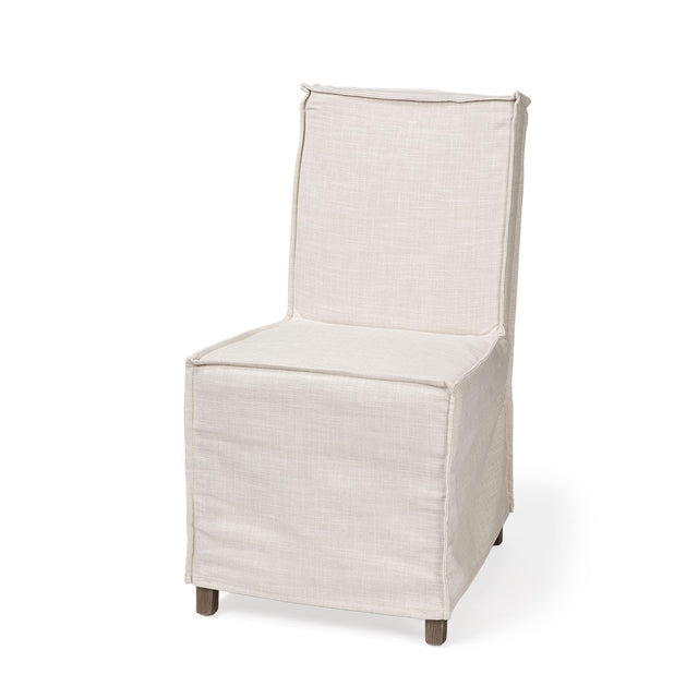 Mercana Elbert I Cream Fabric Slip-Cover Brown Wooden Base Dining Chair