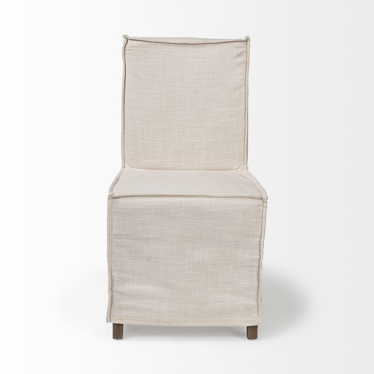 Mercana Elbert I Cream Fabric Slip-Cover Brown Wooden Base Dining Chair
